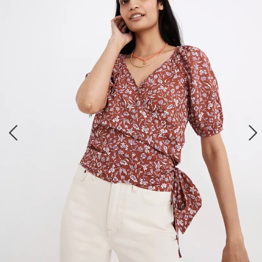 Madewell puff sleeve crop wrap top on batik vine NWOT